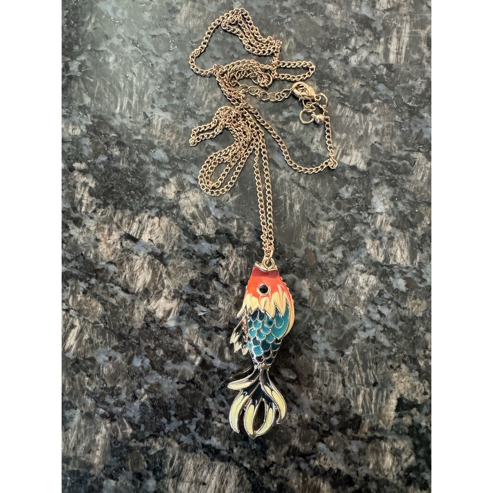 Koi Fish Pendant Necklace multi Color Enamel Gold Tone 18" Chain.‎